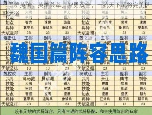 三国群英传：英雄荟萃，智勇双全，一统天下武将完美搭配之道