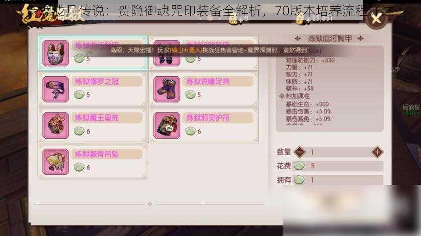 侍魂胧月传说:贺隐御魂咒印装备全解析,70版本培养流程详述