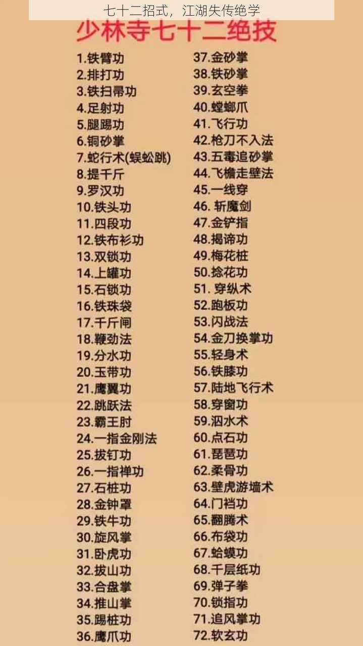 七十二招式,江湖失传绝学