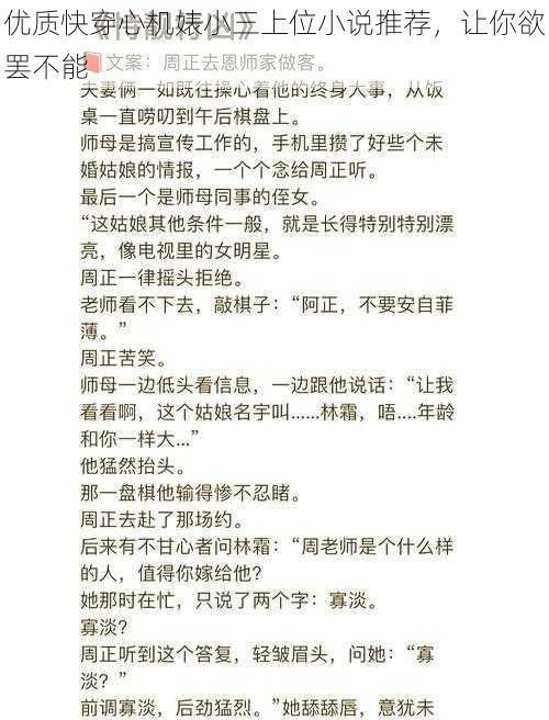 优质快穿心机婊小三上位小说推荐，让你欲罢不能