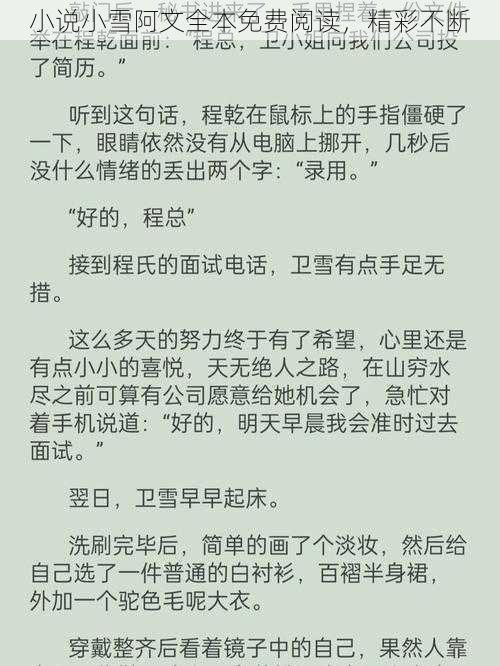 小说小雪阿文全本免费阅读，精彩不断