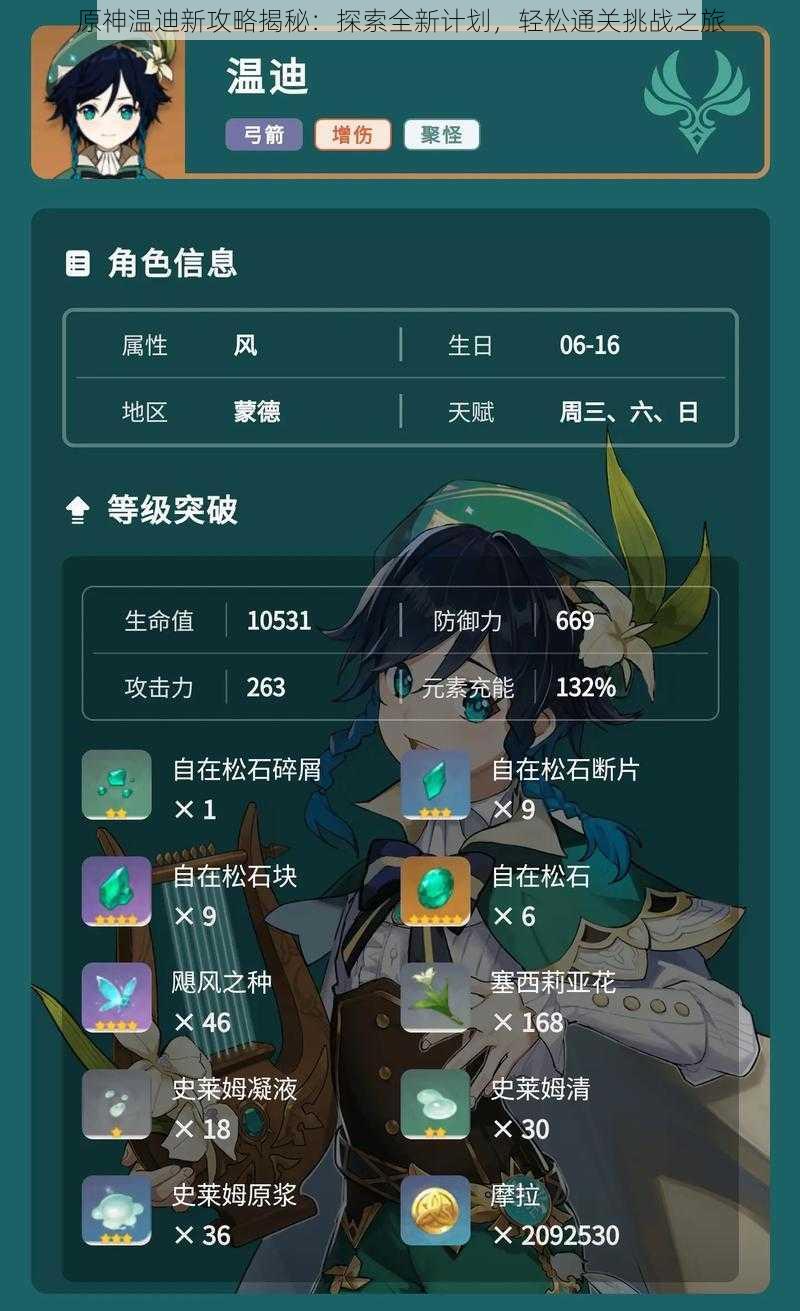 原神温迪新攻略揭秘:探索全新计划,轻松通关挑战之旅