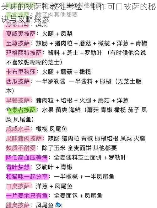 美味的披萨神教徒考验：制作可口披萨的秘诀与攻略探索