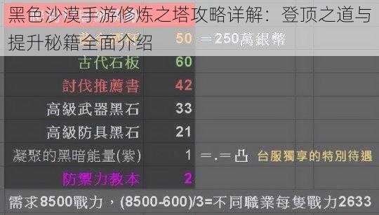 黑色沙漠手游修炼之塔攻略详解：登顶之道与提升秘籍全面介绍