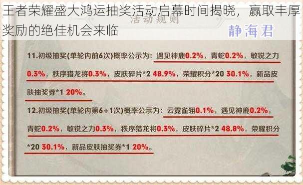 王者荣耀盛大鸿运抽奖活动启幕时间揭晓，赢取丰厚奖励的绝佳机会来临