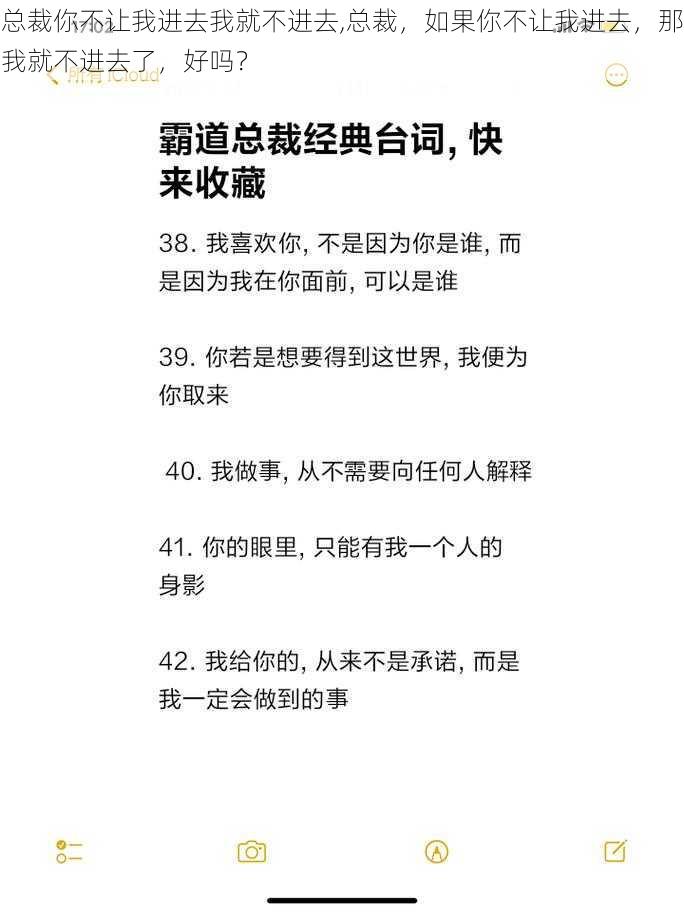 总裁你不让我进去我就不进去,总裁，如果你不让我进去，那我就不进去了，好吗？