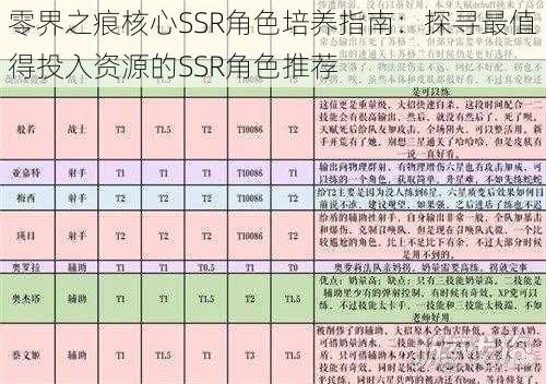 零界之痕核心SSR角色培养指南：探寻最值得投入资源的SSR角色推荐