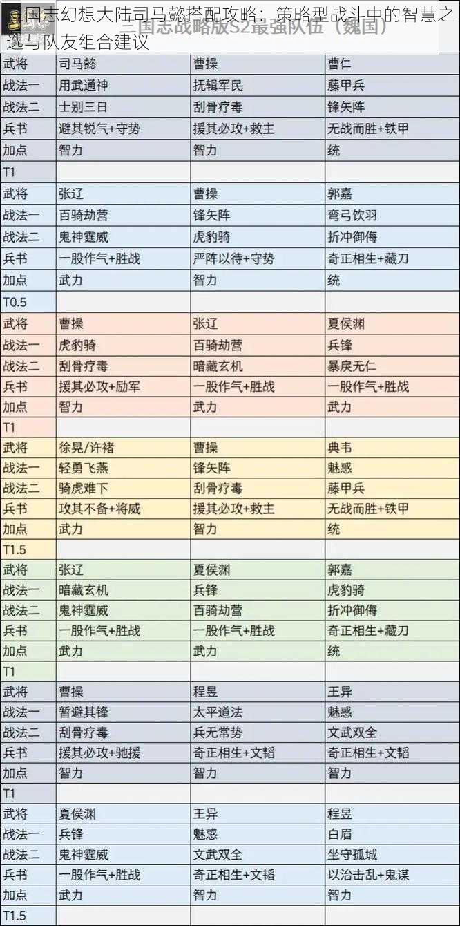 三国志幻想大陆司马懿搭配攻略：策略型战斗中的智慧之选与队友组合建议