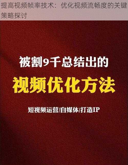 提高视频帧率技术：优化视频流畅度的关键策略探讨