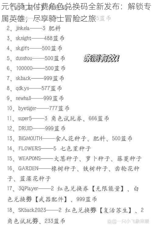 元气骑士付费角色兑换码全新发布：解锁专属英雄，尽享骑士冒险之旅