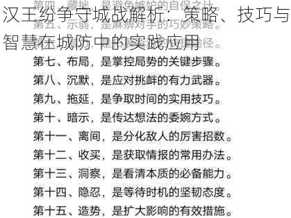 汉王纷争守城战解析：策略、技巧与智慧在城防中的实践应用