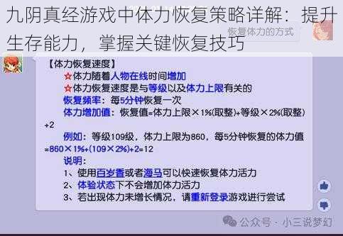 九阴真经游戏中体力恢复策略详解：提升生存能力，掌握关键恢复技巧