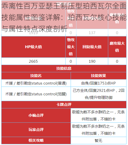 乖离性百万亚瑟王制压型珀西瓦尔全面技能属性图鉴详解：珀西瓦尔核心技能与属性特点深度剖析